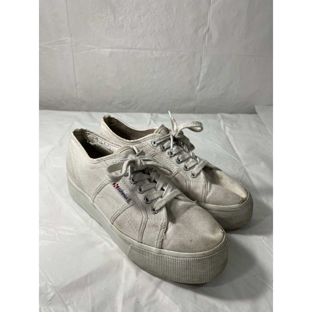 Superga Platform Shoes Women's   White Fabric Chunky  size 8